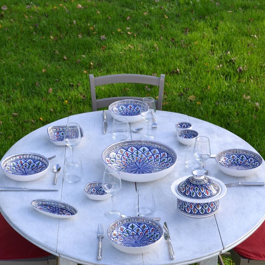 Service à couscous assiettes jattes Bakir bleu - 12 pers