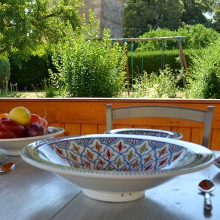 Plat traditionnel Tebsi Bakir turquoise - D 37 cm