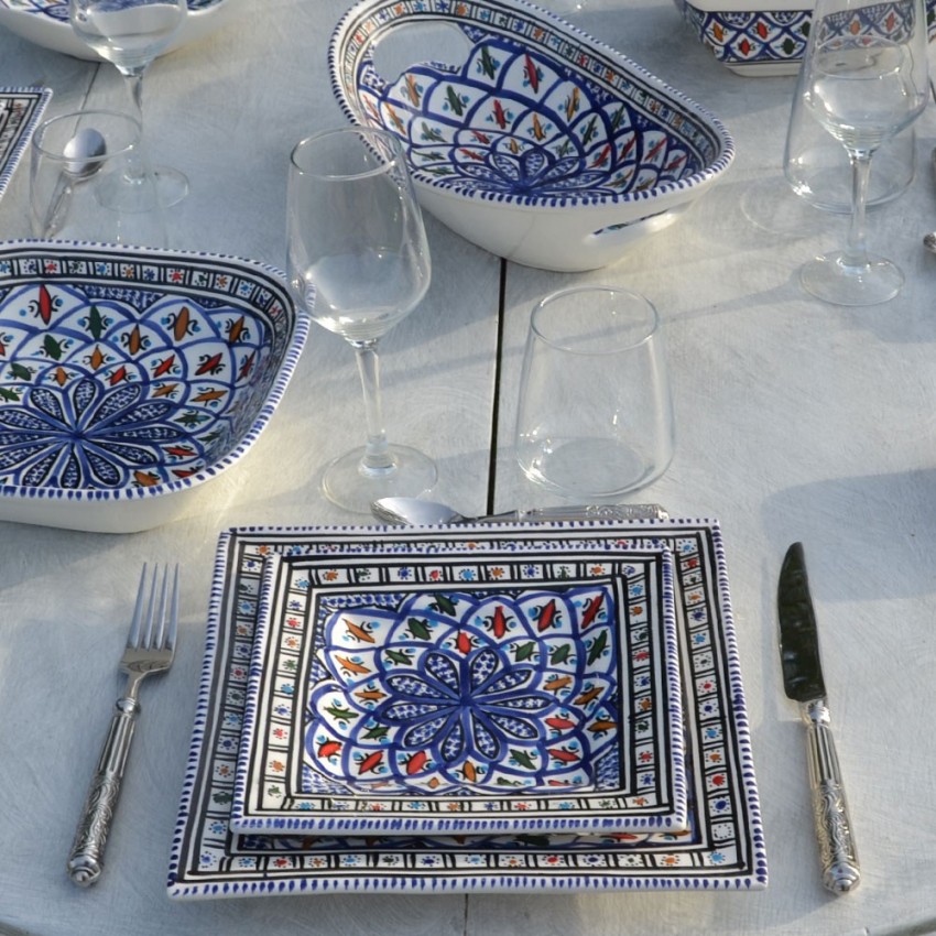 Assiette carrée Bakir bleu - L 24 cm