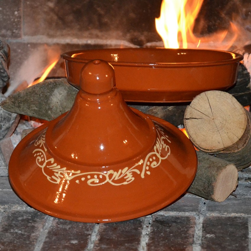 Tajine de cuisson décoré en pâte à feu - D 25 cm