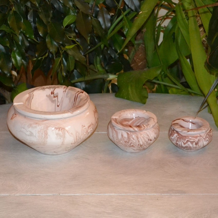 Cendrier anti fumée Marbré Marron, gris et blanc - Moyen modèle