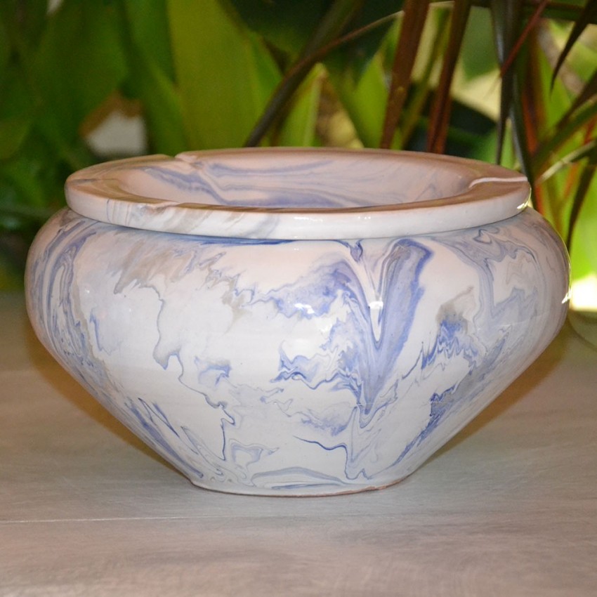 Cendrier anti fumée marbré bleu, gris et blanc - Grand modèle