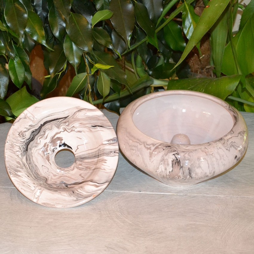 Cendrier anti fumée marbré noir et marron et blanc - Grand modèle