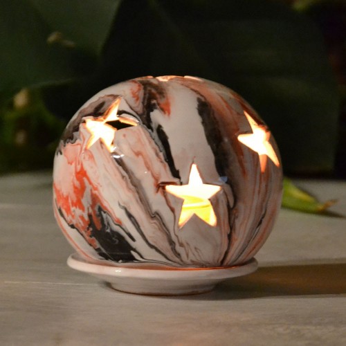 Photophore boule Marbré rouge, noir et blanc - Petit Modèle 2