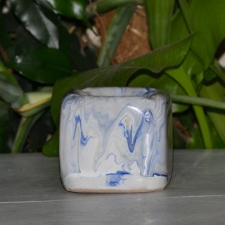 Cendrier anti fumée Cube marbré bleu, gris et  blanc