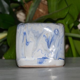 Cendrier anti fumée Cube marbré bleu, gris et  blanc