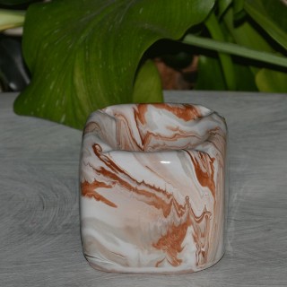 Cendrier anti fumée Cube marbré marron, gris et  blanc
