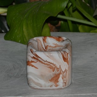 Cendrier anti fumée Cube marbré marron, gris et  blanc