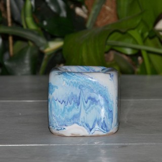 Cendrier anti fumée Cube marbré bleu, turquoise et  blanc