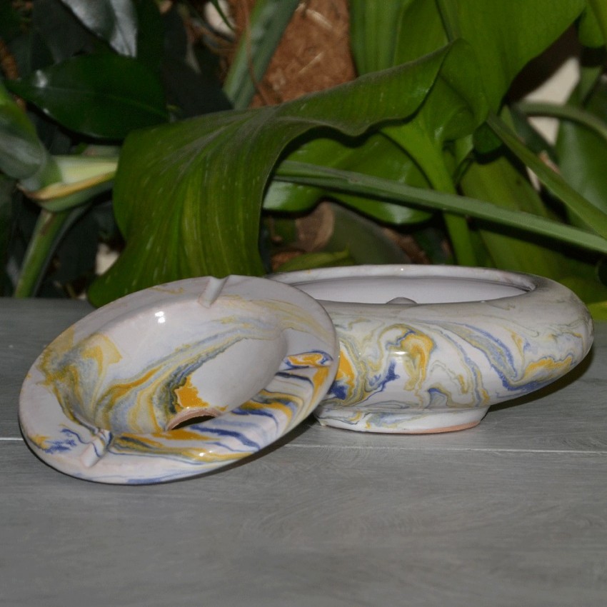 Cendrier marocain Anis marbré jaune, bleu et blanc Moyen Modèle