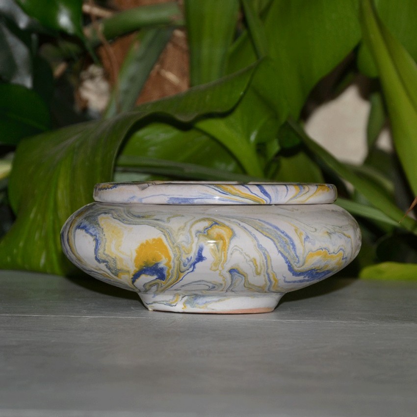 Cendrier marocain Anis marbré jaune, bleu et blanc Moyen Modèle
