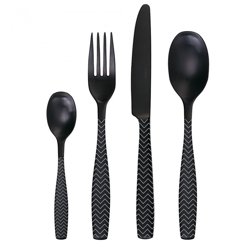 Ménagère 6 personnes en inox 24 pièces Gaya Black Chevron