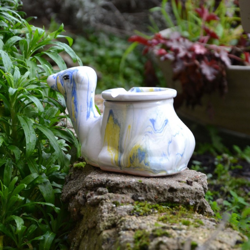 Cendrier marocain Chameau Marbré Bleu et Jaune - Moyen Modèle