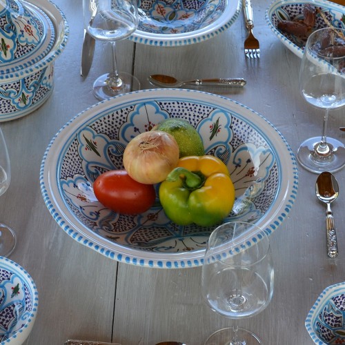Lot de 6 grandes assiettes creuses Tebsi Marocain turquoise Liseré - D 27 cm