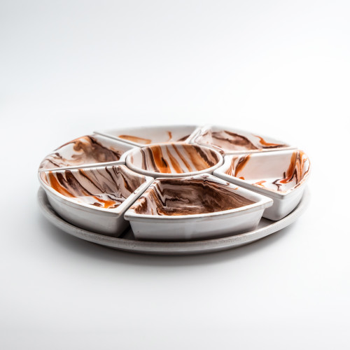 Service apéritif Marbré Marron et Orange