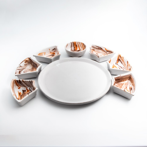 Service apéritif Marbré Marron et Orange