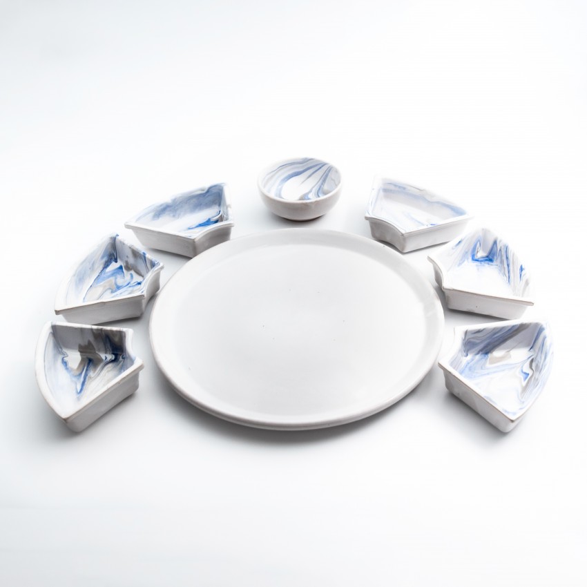 Service apéritif Marbré Bleu et gris