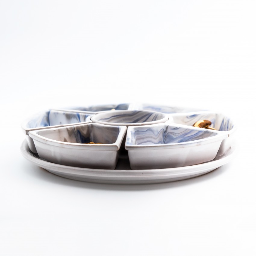 Service apéritif Marbré Bleu et gris