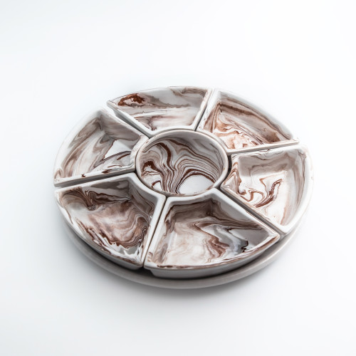 Service apéritif Marbré Marron et gris