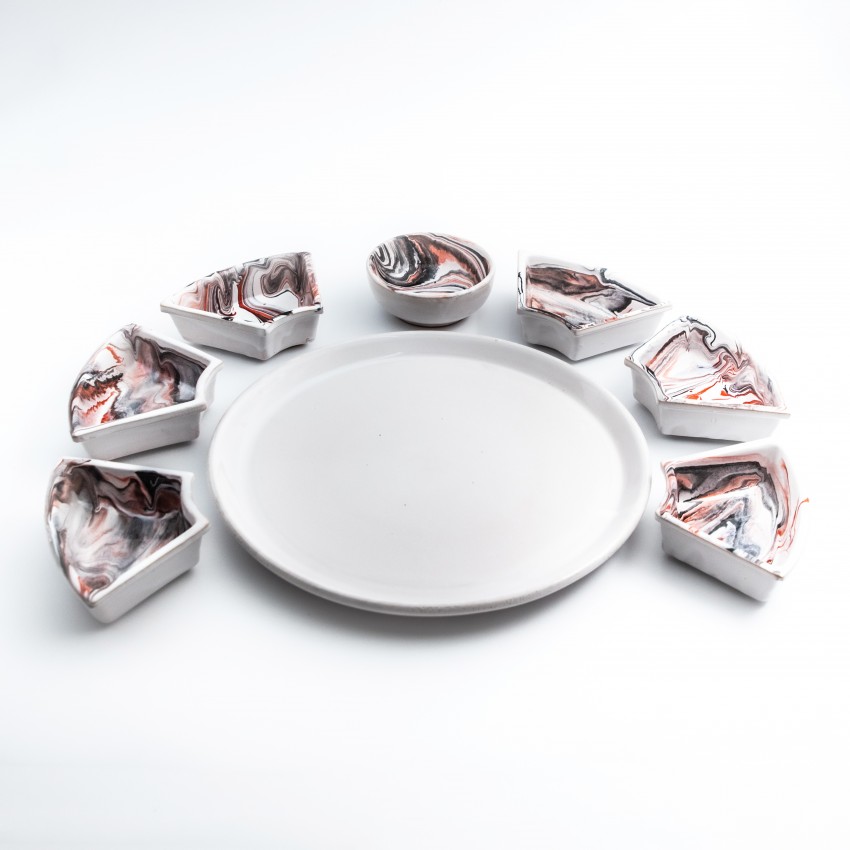 Service apéritif Marbré Rouge et noir