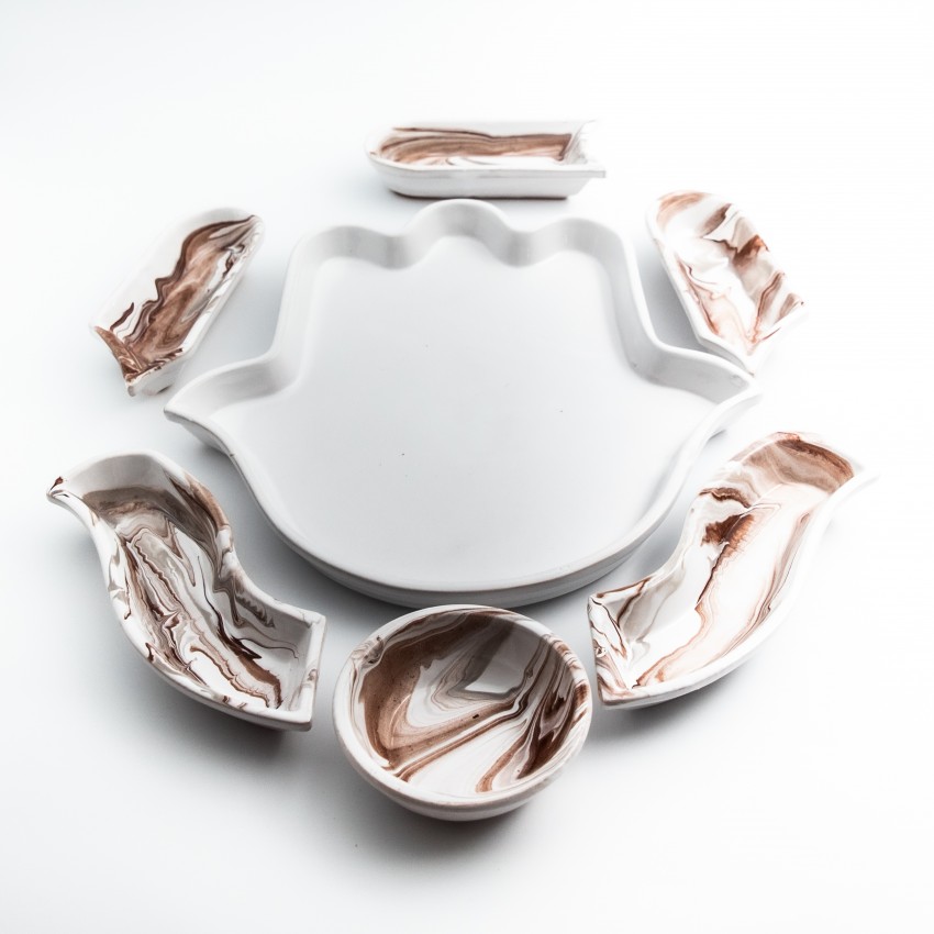 Service apéritif Main de Fatma Marbré Marron et Gris