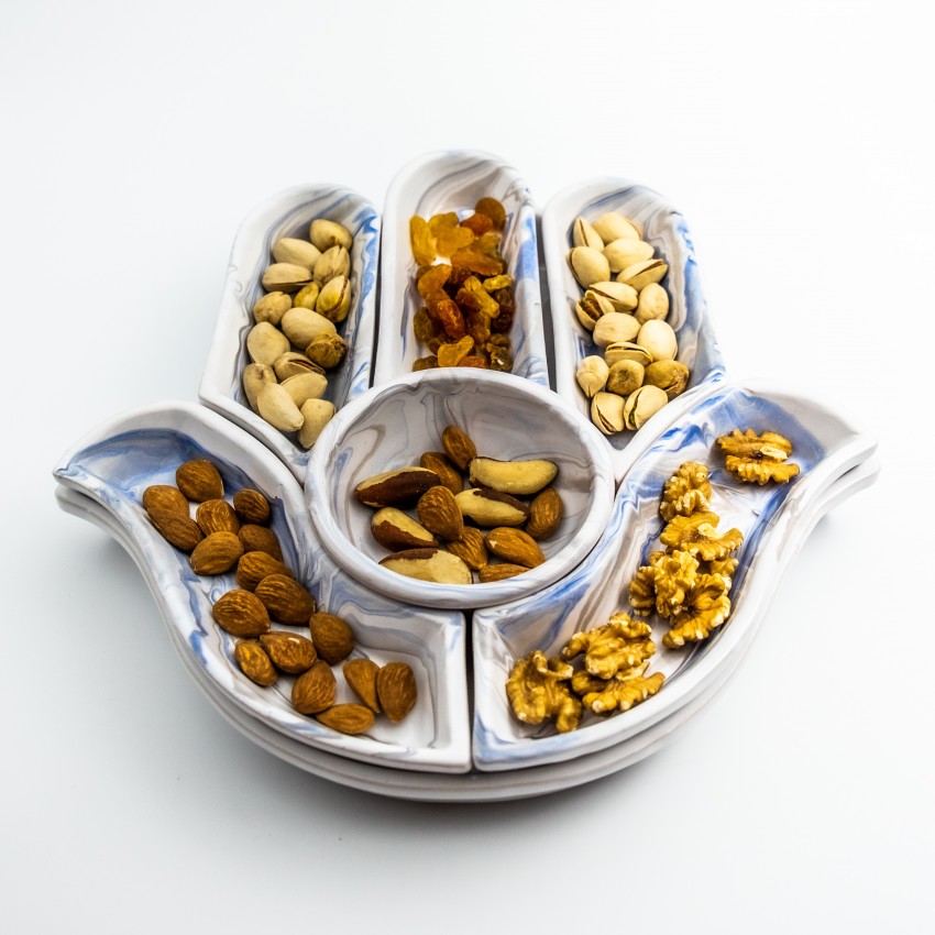 Service apéritif Main de Fatma Marbré Bleu et Gris