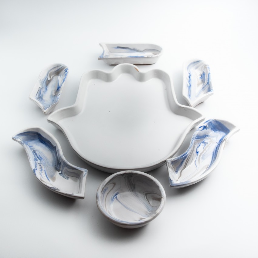 Service apéritif Main de Fatma Marbré Bleu et Gris