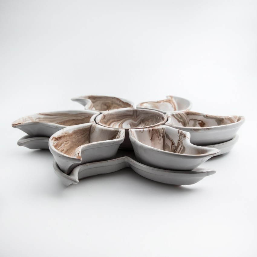 Service apéritif Etoile Marbré Marron et Gris