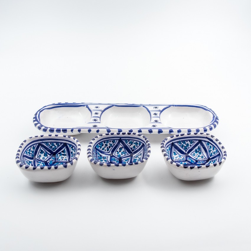 Service apéritif tri-bols Babouche Bleu