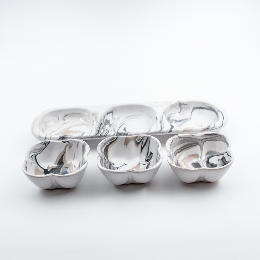 Service apéro tri-bols Fleur Marbré Noir