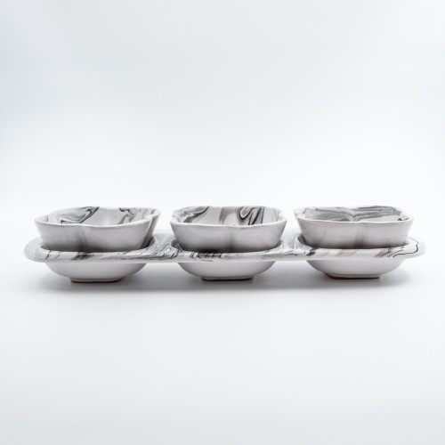 Service apéro tri-bols Fleur Marbré Noir