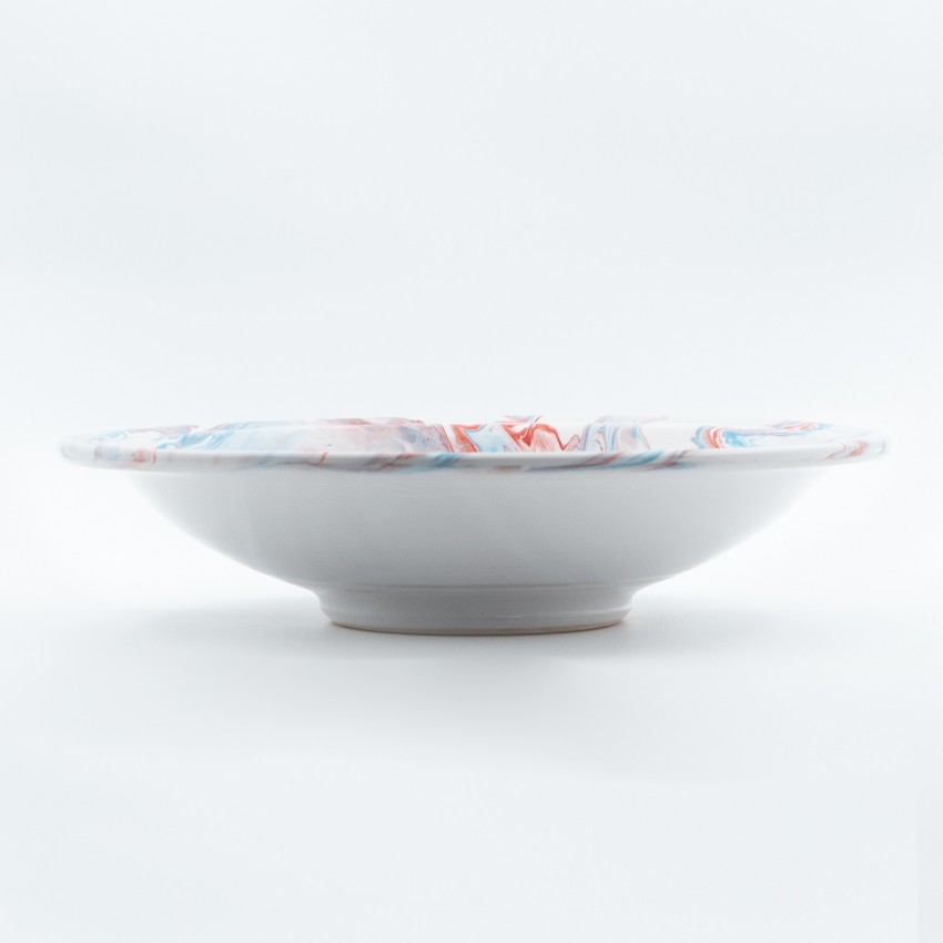 Plat de service Marbré Bleu et Rouge - D 33 cm