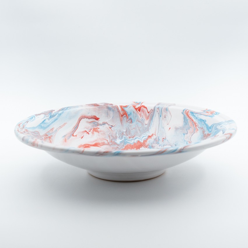 Plat de service Marbré Bleu et Rouge - D 33 cm