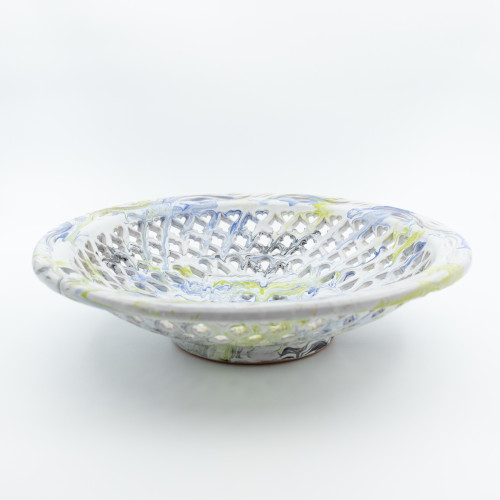 Plat décoratif Ajouré Marbré bleu et jaune - D 33 cm