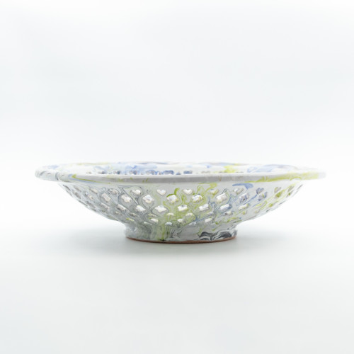 Plat décoratif Ajouré Marbré bleu et jaune - D 33 cm