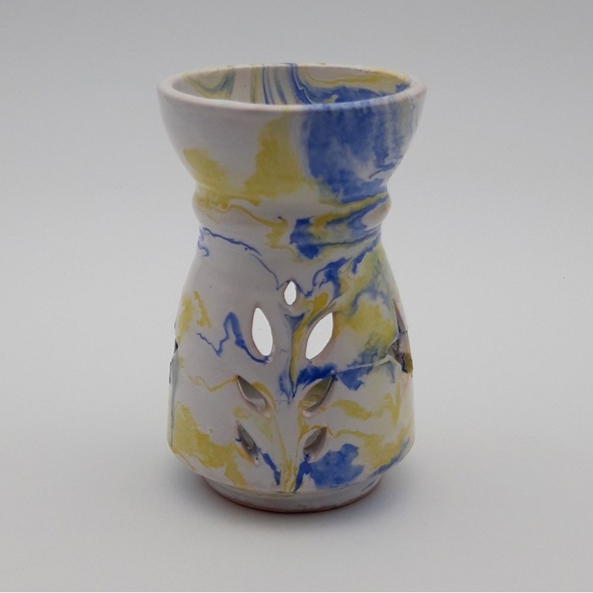 Brûle parfum Marbré bleu, jaune et blanc - Grand Modèle