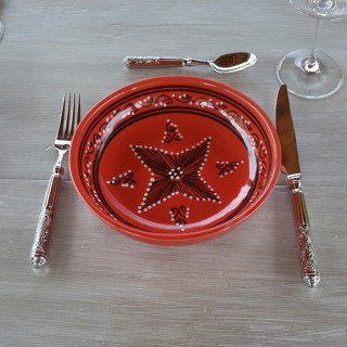 Service à couscous assiettes jattes Tatoué rouge - 6 pers