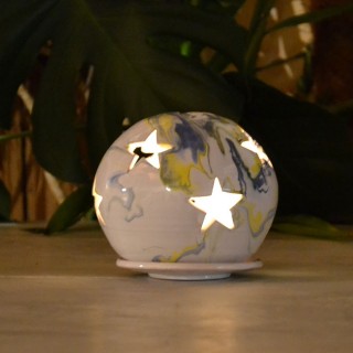 Photophore boule Marbré bleu, jaune et blanc - Moyen Modèle