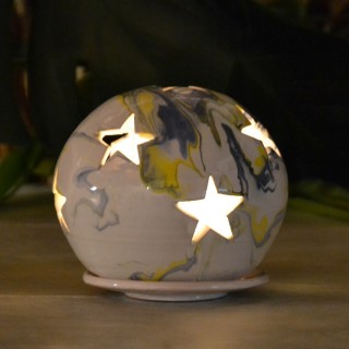 Photophore boule Marbré bleu, jaune et blanc - Moyen Modèle