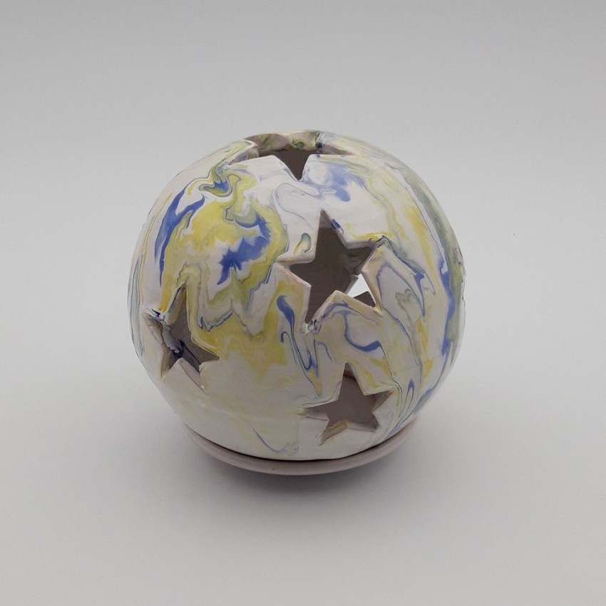 Photophore boule Marbré bleu, jaune et blanc - Moyen Modèle