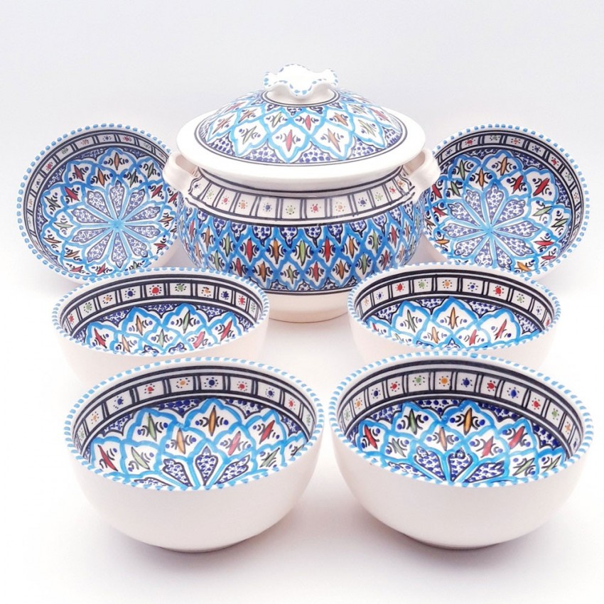 Service à soupe avec bols Bakir turquoise - 8 pers