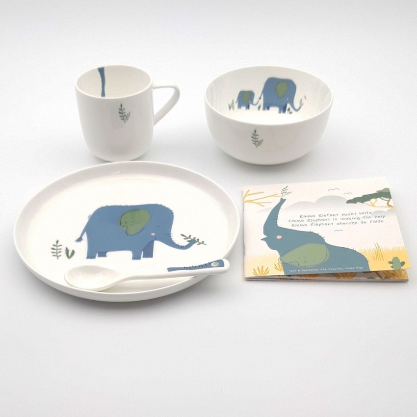 Coffret repas pour enfant en porcelaine Emma l'éléphant - 5 pcs