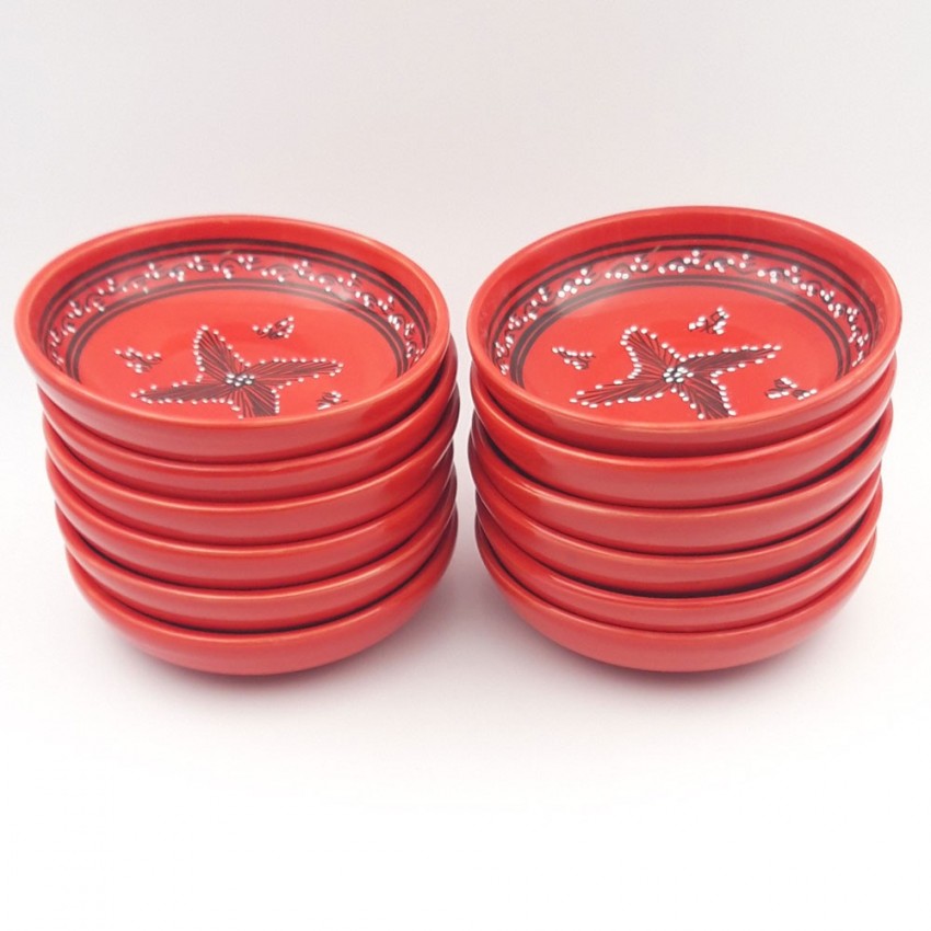 Service à couscous assiettes jattes avec plat jatte Tatoué rouge - 12 pers