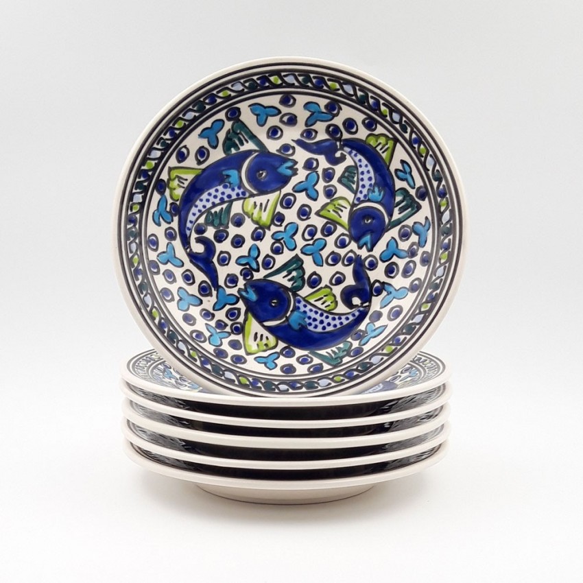 Lot de 6 assiettes plates Poissons Bleus - D 24 cm