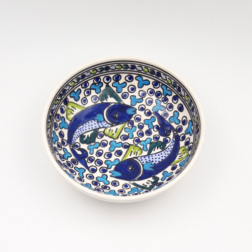 Lot de 6 assiettes creuses de forme jatte Poissons Bleus - D 20 cm