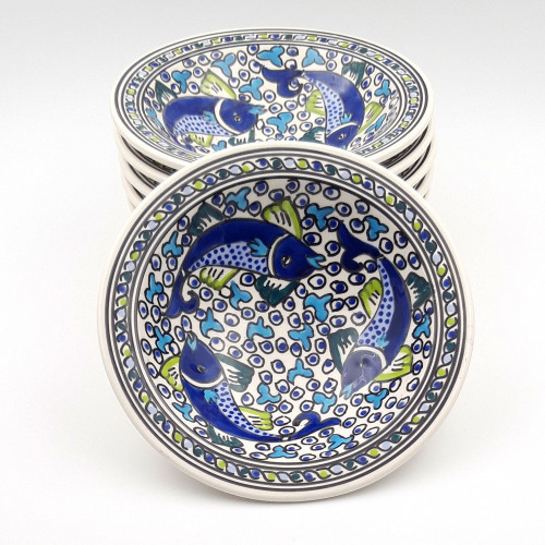 Lot de 6 assiettes à couscous Tebsi Poissons Bleus - D 23 cm
