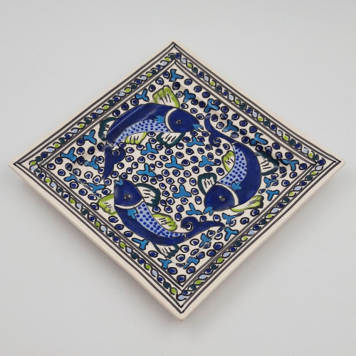 Assiette carrée Poissons Bleus - L 24 cm