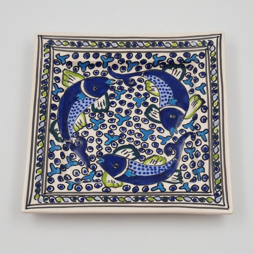 Assiette carrée Poissons Bleus - L 24 cm