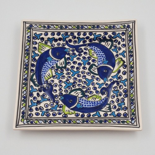 Assiette carrée Poissons Bleus - L 24 cm