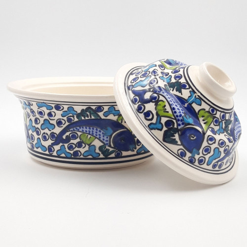 Service à couscous assiettes jattes Poissons Bleus - 6 pers